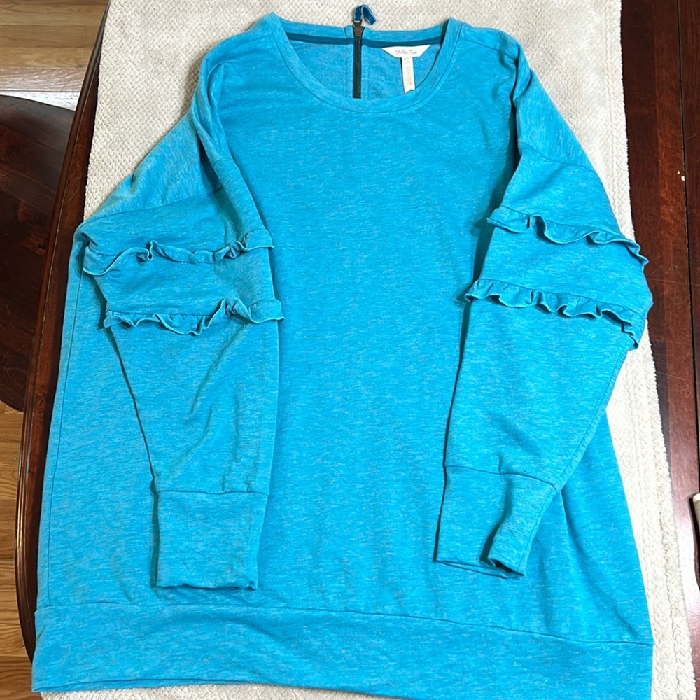 Women’s Matilda Jane Our Song Sweatshirt tunic ruffle sleeves zip back Large